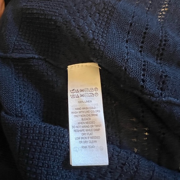 Nanette Lepore Navy Blue Linen Open Cardigan Pointelle Trim XL - Picture 8 of 8
